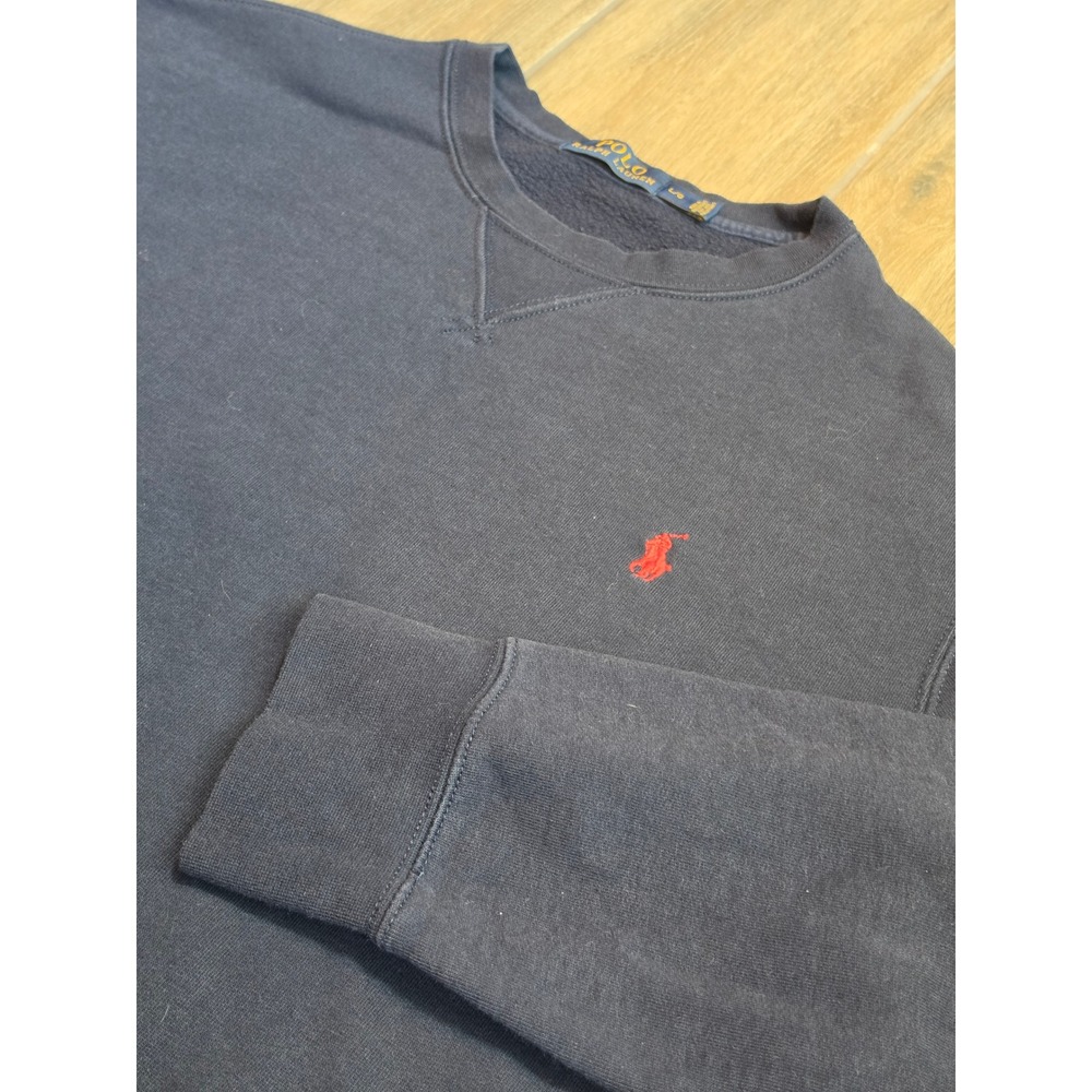 Polo Ralph Lauren Mens Navy Blue Crewneck Sweatshirt Red Pony Logo Size Large